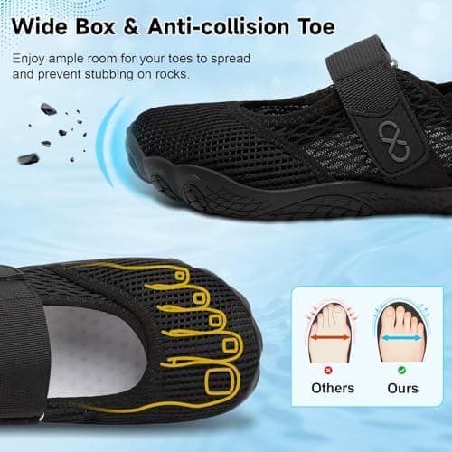 JIASUQI Barefoot Water Shoes for Women Quick-Dry Adjustable Beach Swim Pool Shoes Womens Wide Minimalist Walking Shoes Sandal for Indoor Outdoor Black,Size 9 — view 4