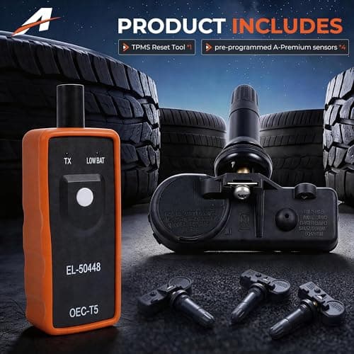 TPMS Sensor 315MHz Tire Pressure Sensor Set of 4 with EL-50448 Relearn Tool Compatible with Buick Cadillac Chevrolet GMC Lucerne Replaces#13598771 13586335 — view 5