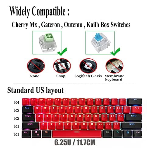 GTSP 61 Red Keycaps 60 Percent Keycap Set PBT OEM Ducky Keycap with Key Puller Fit for Cherry MX switches GK61 Mechanical Gaming Keyboard (Milan A — view 4