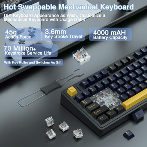 AULA F75 75% Wireless Mechanical Keyboard, Hot Swappable Creamy Keyboard, Pre-lubed Greywood Switches RGB Backlit Gaming Keyboards, 2.4GHz/Type-C/BT5.0(Cool Black) — view 3