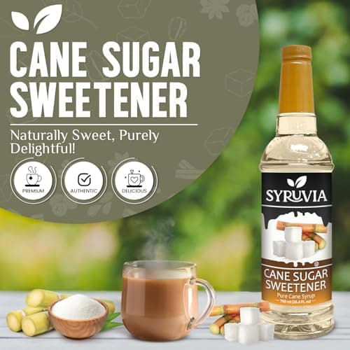 Syruvia Cane Sugar Sweetener Syrup for Coffee – Natural Sweetness, 25.4 fl oz, Kosher, Gluten Free, Ideal for Cane Sugar Sweetener Coffee & More, No Coloring — view 2