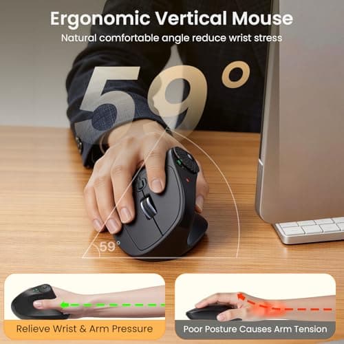 SABLUTE MAM51 Ergonomic Mouse Wireless with Side Scroll Wheel, Bluetooth Mouse with 4000 DPI, 8 Buttons Office Wireless Computer Mouse, Small to Medium Sized Hands Vertical Mice for PC and Desktop — view 2