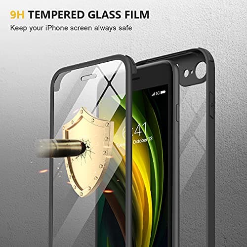 Miracase for iPhone SE Phone Case 3rd/2nd Generation 2022 2020 Full-Body with Built-in Glass Screen Protector, Heavy Duty 360° Protective Shockproof Bumper Cover for iPhone 8/SE 4.7 Inch, Black — view 2