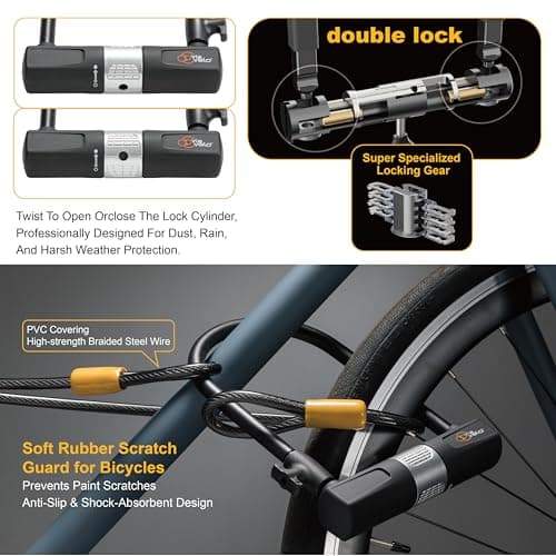 Bike U Lock with Cable - Via Velo Heavy Duty Bicycle U-Lock,14mm Shackle and 10mm x1.8m Cable with Mounting Bracket for Road, Mountain, Electric & Folding Bike — view 2
