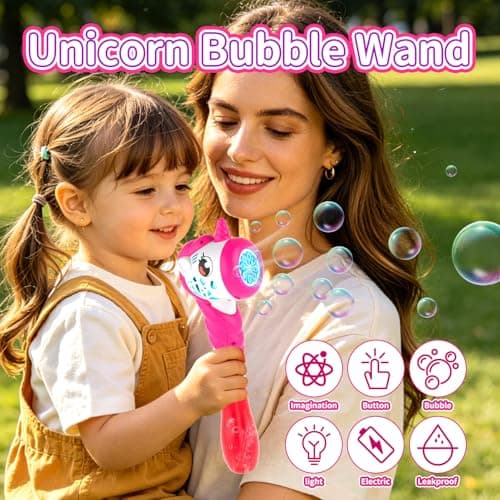 Bubble Machine for Girls, Toy Automatic Bubble Wand Maker Blower Toys with Light, Outdoor Party Toys for 3 4 5 6 Year Old Girl Easter Birthday Gifts Include Bubble Solution