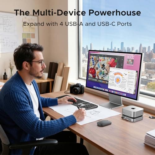 UGREEN Mac mini M4 Dock and Stand DP Hub for Mac mini M4 and M4 Pro 2024 with M.2 NVMe SSD Enclosure, 4K144Hz DP,10G USB A/C, SD/TF, Audio — view 4
