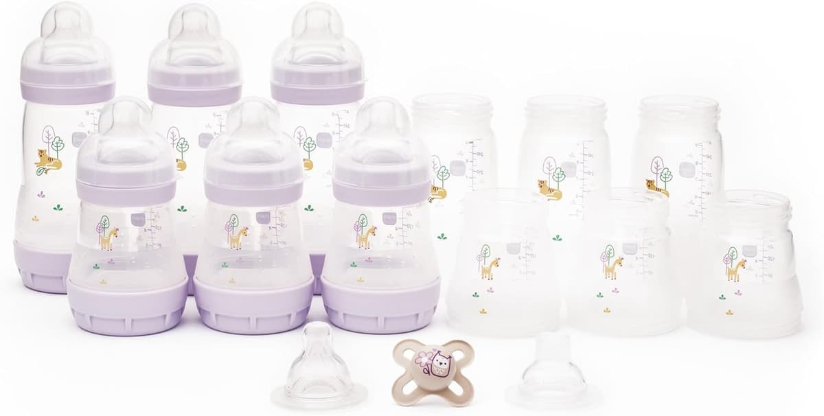 MAM Easy Start Anti-Colic Bottle Starter Set | Includes 4X Feeding Bottles and MAM Original Start 0-2 Month Soother | Self-Sterilising | Baby Gift Set of Newborn Essentials | White (Various Designs) — view 12