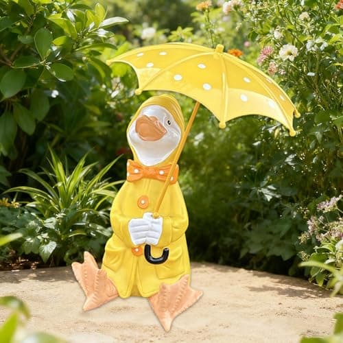 MotiveTech Duck Holding Umbrella Statue Craft Resin Figurine for Patio Outside Garden — view 6