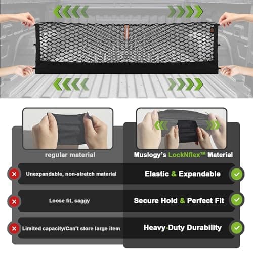 Muslogy Truck Bed Cargo Net Compatible with Chevy Silverado & GMC Sierra 2019-2025 Accessories Storage Organizer Pickup Truck Bed Envelope Style Cargo Net with Heavy Duty Carabiners — view 4