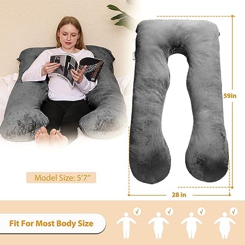 Chilling Home 59 Inch Pregnancy Pillow for Sleeping, Maternity Pillow for Pregnant Women, Full Body Pillow for Adults, Comfort U Shaped Pregnancy Pillow with Removable Washable Velvet Cover, Dark Grey — view 4