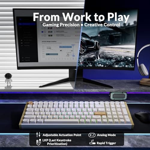 Keychron K4 HE 96% Wireless Hall Effect Keyboard, Gateron Magnetic Linear Switch, Analog Mode & Rapid Trigger, QMK RGB, 2.4GHz/BT5.2/USB-C, Multitasker for Mac/Windows/Linux, Wood Accent Frame - White — view 5