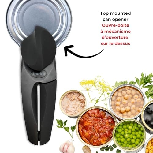 Starfrit MightiCan Can Opener, Safe Smooth-Cut Design, Holds Lid and Leaves No Sharp Edges, Comfort Grip Handle, Heavy-Duty Non-Slip Knob, 3-Year Warranty, Black — view 3