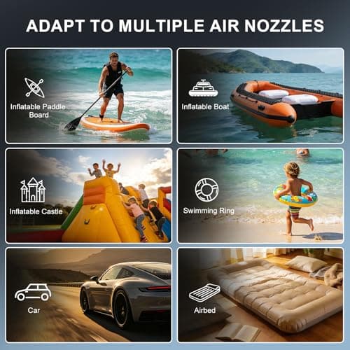 50 PSI Paddle Board Pump & Tire Inflator,Multi-Function Air Pump,SUP Electric Air Pump, Auto-Off Inflation & Deflation Function with 12V DC Car Cigarette Lighter for Paddle Board,Car Tires,Kayaks — view 4