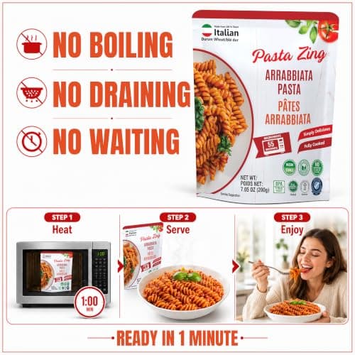 Pasta Zing Microwavable Arrabbiata Pasta, Pack of 7, 7.05 Ounce | Ready To Eat in 1 Minute | Made with 100% Italian Durum Wheat | Natural Ingredients | Spicy & Flavorful | Easy Meal & Side Dish — view 4