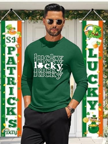 QAUN St Patricks Day Shirt for Men Long Sleeve:Mens St Paddys Day Shirt Irish Tshirt Casual Tops