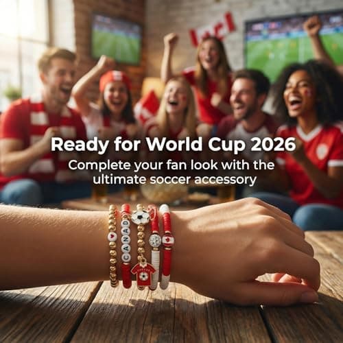 UPEOXT 7 Pcs Canada Soccer Bracelets, Stackable Beaded Wristbands for Women and Teens, National Team Fan Gear, Soccer Merchandise, Birthday Gifts for Football Accessory (7 Pcs) — view 5