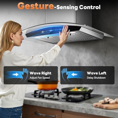 Range Hood 30 Inch, Tieasy Wall Mount Kitchen Hood with Ducted/Ductless Convertible Duct, Stainless Steel Chimney and Baffle Filters, Touch Control Fan Timer, LED Lights, 3 Speed Fan — view 2