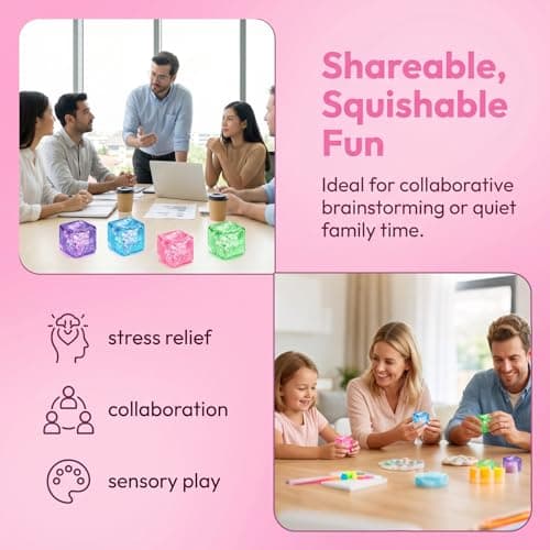 Glitter Ice Cube Squishy Fidget Toys, Squishy Cube Stress Balls for Adults & Kids, Slow Rising Stress Relief Toys, Squeeze Ball Filled with Thick Substance and Glitter (Blue) — view 6