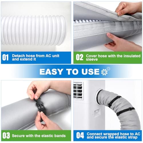 Portable AC Hose Insulation Sleeve, Air Conditioner Hose Cover Wrap Fit for 5" & 5.9" Diameter Exhaust Hose, AC Hose Insulation Cover with 3 Pcs Adjustable Buckle Straps for Secure Fixation (Gray) — view 4