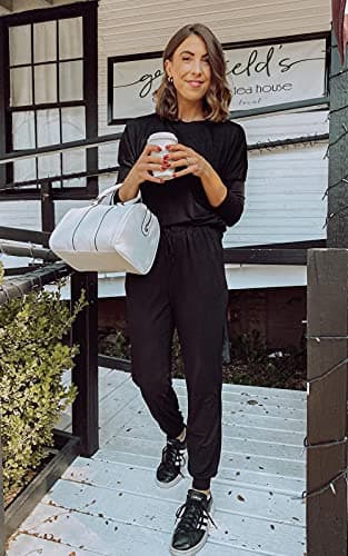 PRETTYGARDEN Women Fall 2 Piece Lounge Outfit Long Sleeve Tops High Waisted Jogger Pants Set Spring Travel Clothes Tracksuit (Black,Small) — view 3