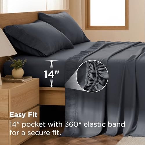 Bedsure Queen Sheet Set - 4 Pieces Soft Queen Size Sheets - Breathable & Cooling - Hotel Luxury - Easy Care Polyester Microfiber Bedding for Women, Men, Dark Grey — view 3