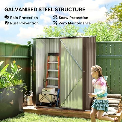Outsunny 5' x 3' Outdoor Storage Shed, Steel Garden Shed with Single Lockable Door and Gloves, Tool Storage House for Backyard, Patio, Lawn, Brown — view 2