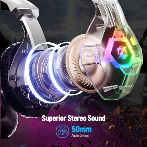Ozeino Gaming Headset for PC Ps4 Ps5 Stereo Gaming Headphones with Flexible Noise Cancelling Microphone, Soft Memory Earmuffs, LED Light for Xbox Series X/S, Switch, Laptop, Mac, Phone — view 2