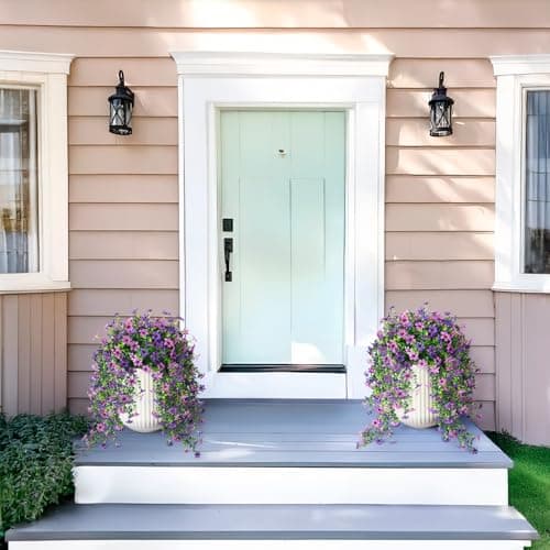 INQCMY Artificial Fake Hanging Flowers Plants for Outdoor Summer Decoration,2 PCS Faux Silk Daisy with Eucalyptus Leaves,UV Resistant Look Real for Outside Home Planter Porch Patio Balcony Yard Decor — view 2