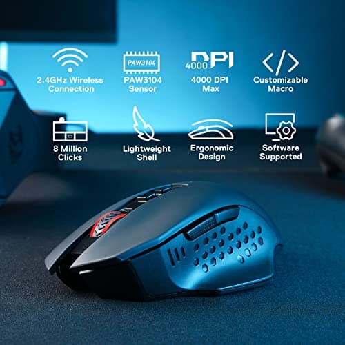 Redragon M656 Gainer Wireless Gaming Mouse, 4000 DPI 2.4Ghz Wireless Mouse w/ 5 DPI Levels, 7 Macro Buttons, Red LED Backlit & Pro Software/Drive Supported, for PC/Mac/Laptop — view 2