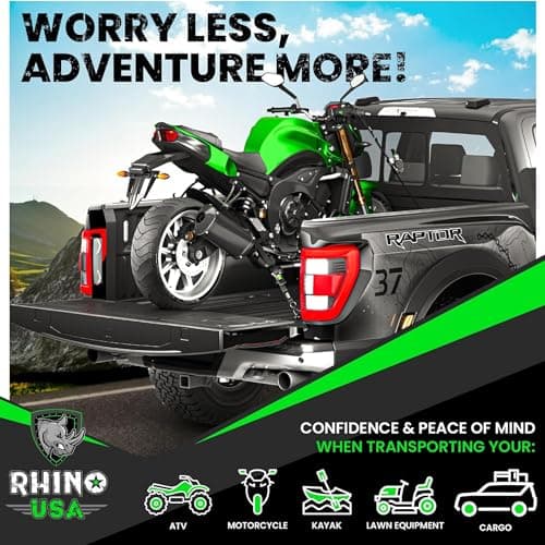 Rhino USA Retractable Ratchet Straps (4-Pack) - 1 Inch x 10 Feet (1,209lb Break Strength) - Auto Self Retracting Tie Down Straps for Truck, Cargo Trailer, Motorcycle, ATV, UTV - Black — view 6