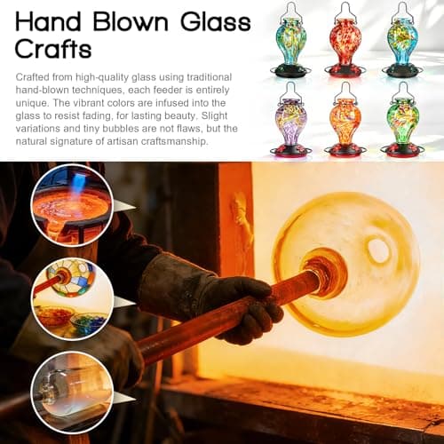 Tegarbed Hand Blown Glass Hummingbird Feeders for Outdoors Hanging, 24oz Wild Bird Nectar Feeder with Ant Moat and Perch, Bee-Resistant Ports, Garden Decor, Gifts for Women Mom, 1 Pack, Blue Phoenix — view 5