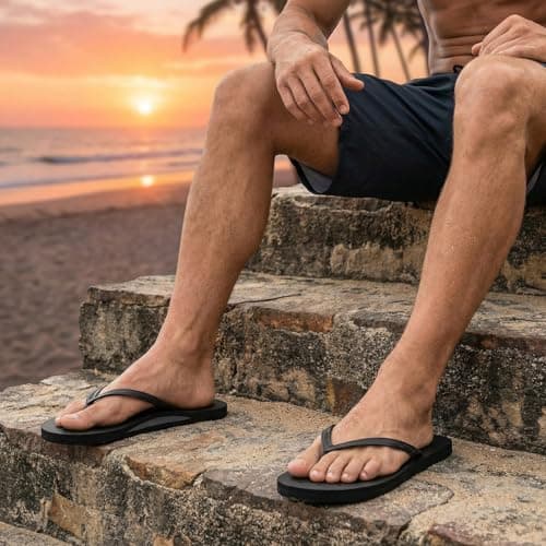 STQ Shower Shoes Mens Quick Dry Arch Support Flip Flops Non Slip Beach Pool College Dorm Bathroom Thong Sandals with Drain Holes Black, Size 10 — view 8