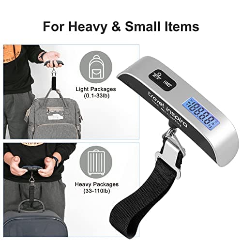 travel inspira Luggage Scale, Portable Digital Hanging Baggage Scale for Travel, Suitcase Weight Scale with Rubber Paint, 110 Pounds, Battery Included - Silver — view 3
