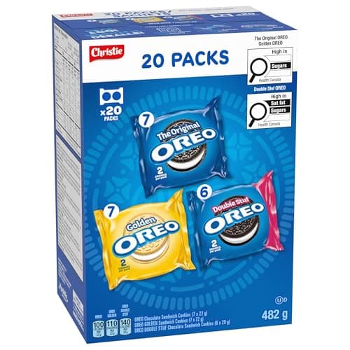 OREO, 20 Snack Packs (Individually Wrapped), 40 Cookies, School, Lunch, Travel, Gift, Birthday, Bulk Variety Pack of OREOs Original Chocolate & Double Stuf & Golden Vanilla Sandwich Cookies, 482g — view 11