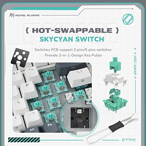RK ROYAL KLUDGE H81 Hot Swappable Mechanical Keyboard, Triple Mode 2.4Ghz/BT5.1/USB-C Knob Control Wireless Gaming Keyboard Gasket Mounted with RGB Backlit SkyCyan Switch, 75% Layout 81 Keys — view 4