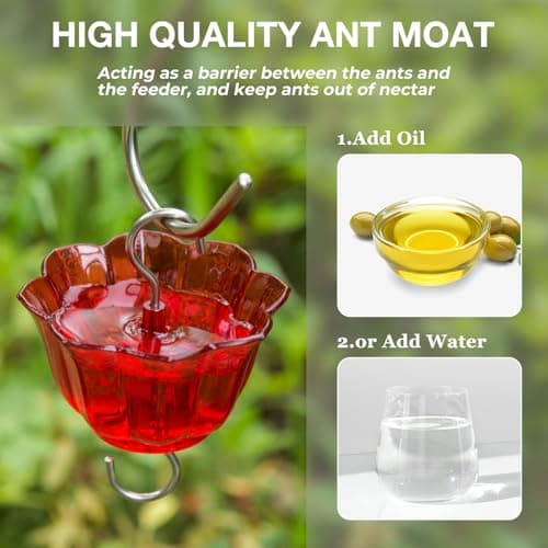 Kingsyard Glass Hummingbird Feeder for Outdoors Wild Bird Feeder with 6 Feeding Ports Hanging for Garden Yard, Red (Ant Moat Included) — view 4