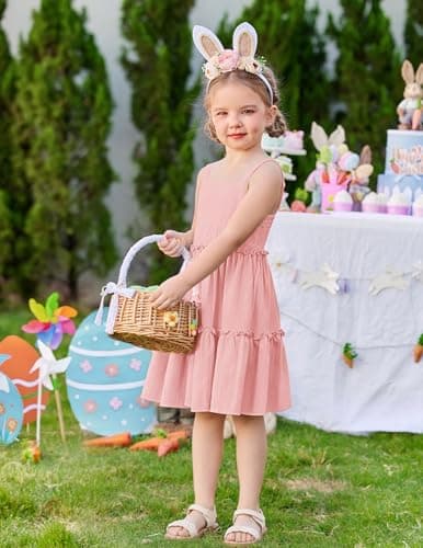 Arshiner Girls Spaghetti Strap Dress Pink Toddler Dress Summer Dresses Kids Beach Casual Sundresses Size 5 — view 5