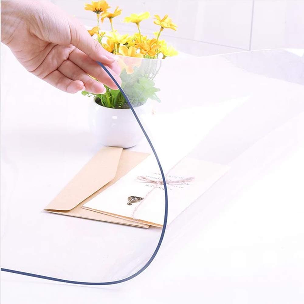 NECAUX Custom Multisize 1.5mm Thick Clear PVC Table Cover Protector - 24 x 48 Inch Water Resistant Plastic Rectangular Vinyl Non-Slip Desk Pad for Coffee Table/Writing Desk — view 3