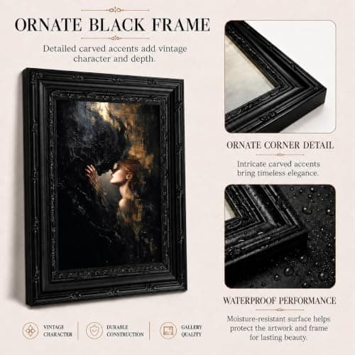 Dezrobew Gothic Framed Wall Art Woman Shadow Dark Soul Dark Academia Surrealism Decor Moody Romantic Painting for Bedroom Living Room Office 9''X11'' — view 3