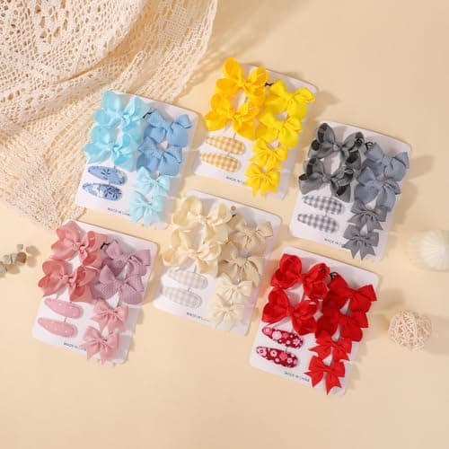 8pcs Pink Baby Girl Hair Bow Clips Set 1.6"-2.8" Toddler Hair Clips Boutique Grosgrain Ribbon Bow Knitted Butterfly Hair Barrettes Accessories for Infant Toddler Kids — view 4