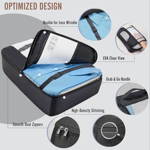 Veken 10 Set/8 Set Packing Cubes for Travel Essentials,Anti-Wrinkle Buckled Suitcase Organizer for Shoe & Toiletry Bag,Carry On Luggage Bag for Airplane & College Dorm Room Accessories,Women Men Gifts — view 3