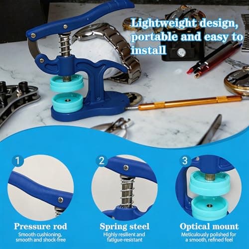 Watch Press Tool Kit, Watch Back Case Closer & Repair Tool | Blue Plastic Presser with 12 Dies (5-50mm) for Watchmakers, Repair & Battery Changes — view 2
