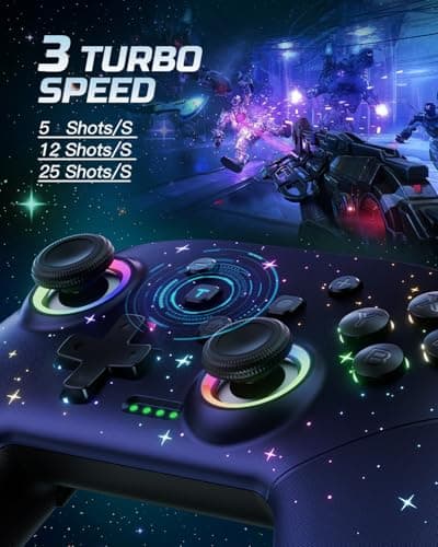 Voyee Switch Controller, LED Star Wireless Pro Controllers Compatible with Switch 2/Lite/OLED, Multi-Platform Windows PC with 9 Colors RGB Lights/Programmabele/Vibration/Turbo/Wakeup — view 2