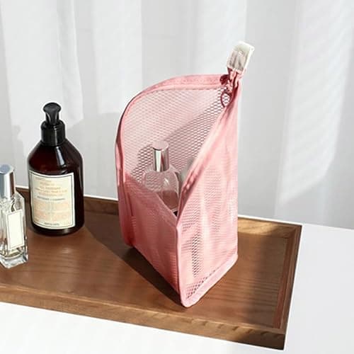 Standing Toiletry Bag, Portable Lightweight Travel Toiletry Bag, EVA Travel Toothbrush Storage Bag, Portable Toiletry Bag Cosmetic Storage Bag Hanging (Pink+Grey) — view 3
