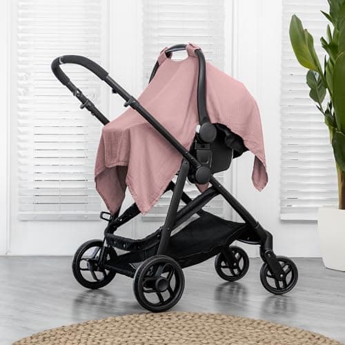 Comfy Cubs Baby Car Seat Cover - Soft, Breathable Bamboo Rayon and Muslin Cotton Blend - Lightweight Canopy for Sun, Bug, and Comfort Protection - Large Size Infant Seat Cover in Mauve Design