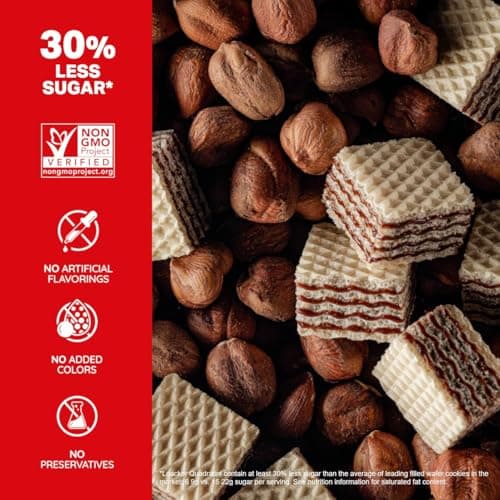 Loacker Quadratini | Bite Size Cream Filled Wafer Cookies | 30% Less Sugar | Non-GMO | No Artificial Flavorings, Added Colors, or Preservatives | Halal & Kosher (250 g (Pack of 1), Hazelnut) — view 2