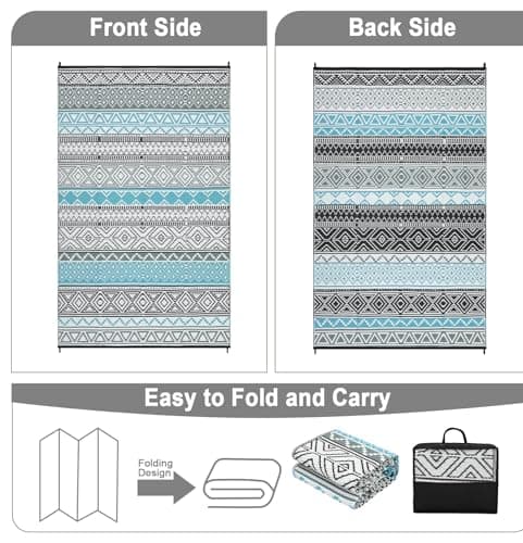 Garvee Boho Outdoor Rug 8x10, Waterproof Plastic Straw Rug, Portable Colorful Patio Carpet for Camping, Reversible Camping Mat for Balcony, Braided Indoor Outdoor Rugs for Picnic Deck RV Porch