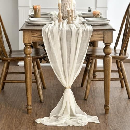 Artoid Mode Boho Beige Gauze 3 Pieces Wedding Table Runner, 300 cm Birthday Fabric Kitchen Dining Holiday Table Decor for Home Party Indoor — view 3