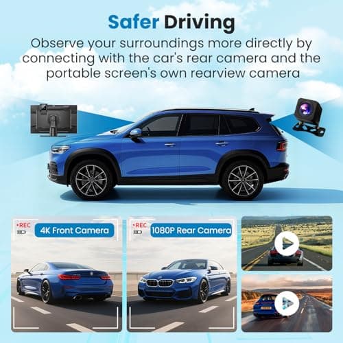 Portable Apple Carplay Screen for Car, 11.3" Extra Large Wireless Car Play & Android Auto Screen for Car, Car Stereo with 4K Dash Cam, App View, Backup Camera,GPS,Mirror Link,FM, Voice Control — view 2