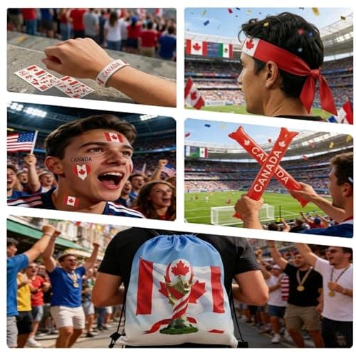 KINFAVOU 2026 World Cup Canada Soccer Fan Gear Set, 7-Piece Drawstring Backpack Decoration & Storage Set for World Cup & Patriotic Holidays — view 5